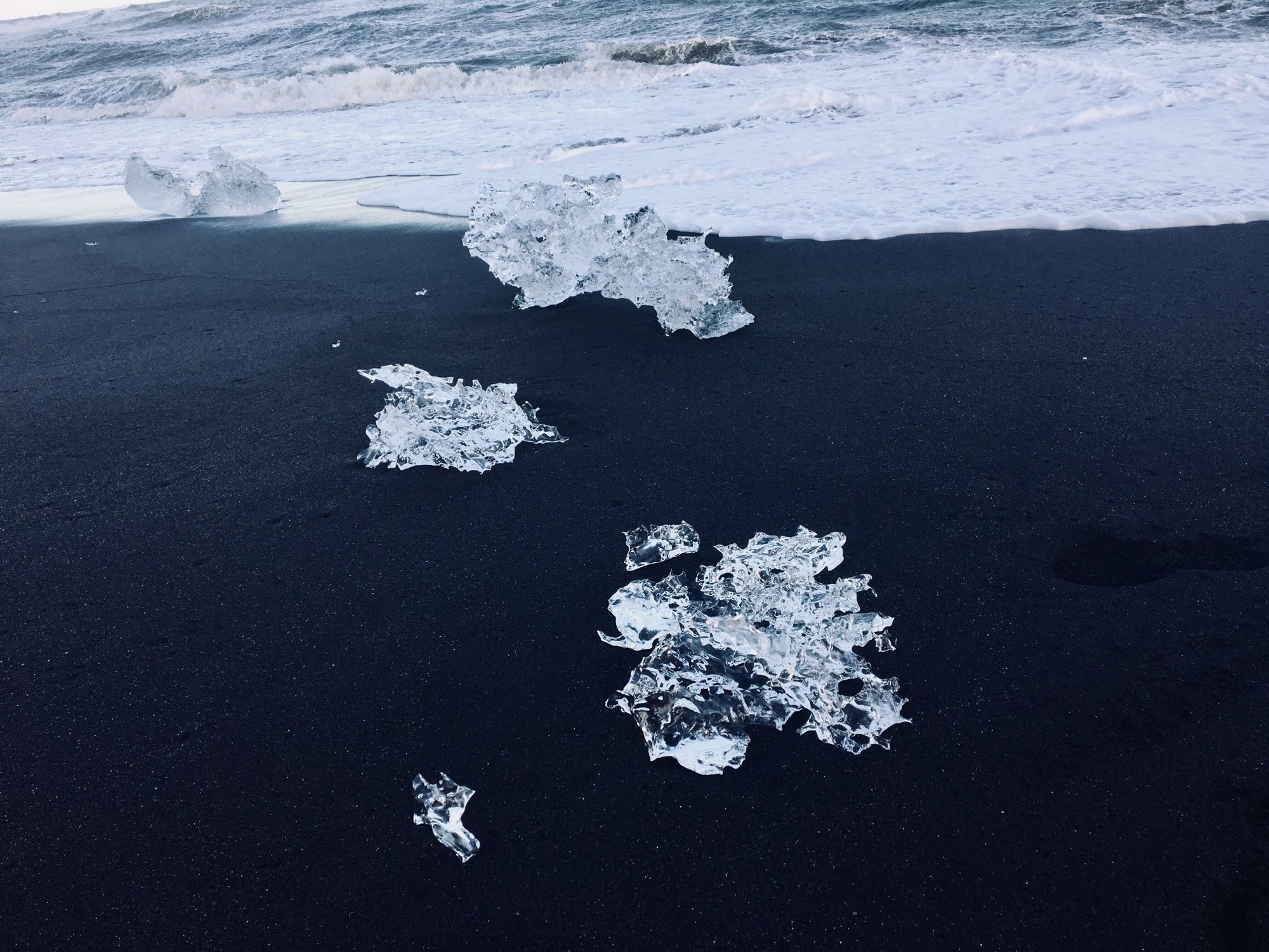 Washed up blocks of ice on Diamond Beach in Iceland