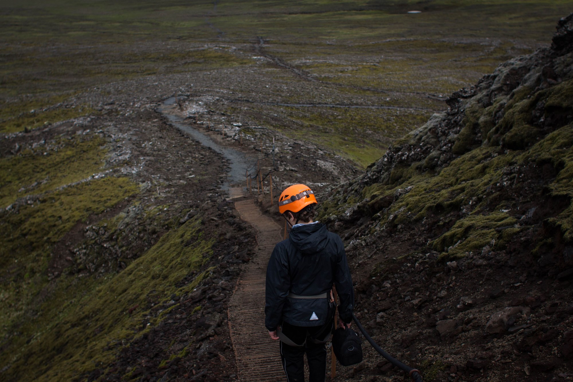 A person hiking at Katla volcano in Iceland
