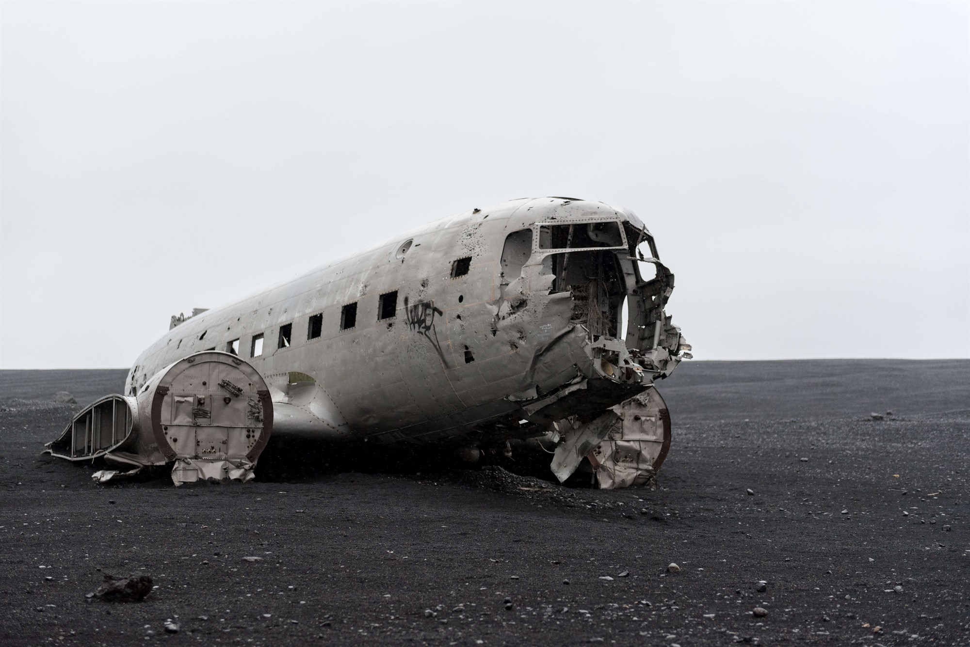Abandoned plane crash wreckage at Sólheimasandur black beach
