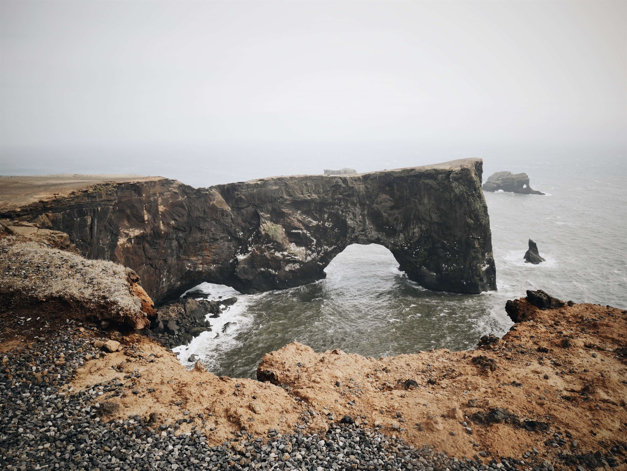 Arched cliff at Dyrholaey black beach